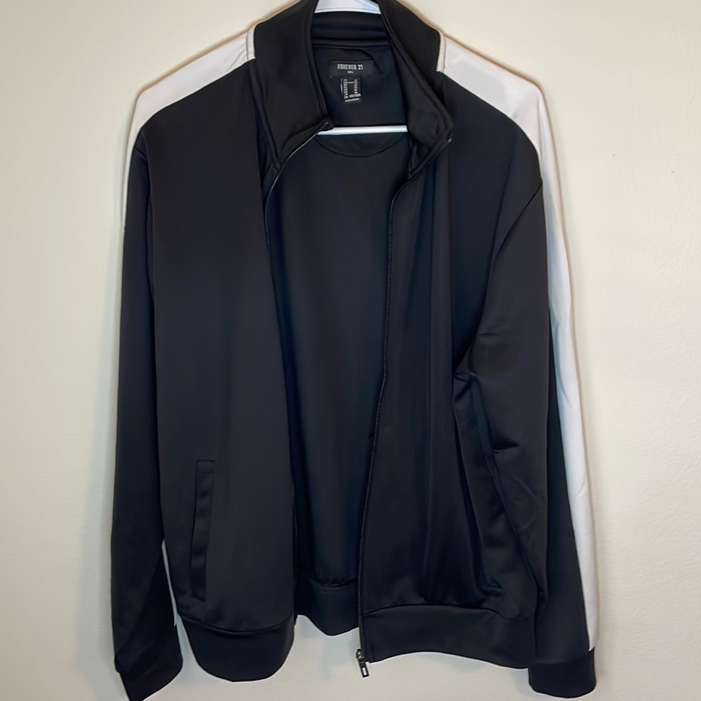 Forever 21 Men’s Polyester Jacket Black/White (Medium)